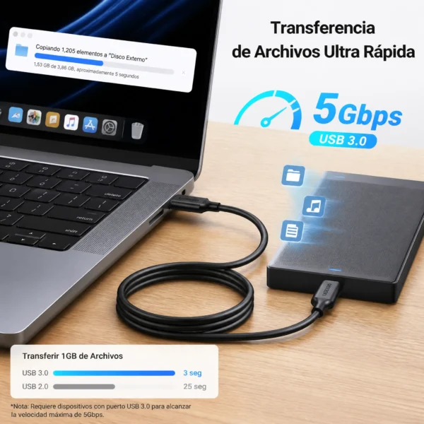 Cable USB-A a USB-C Carga Rápida 3A y 5Gbps UGreen 20882