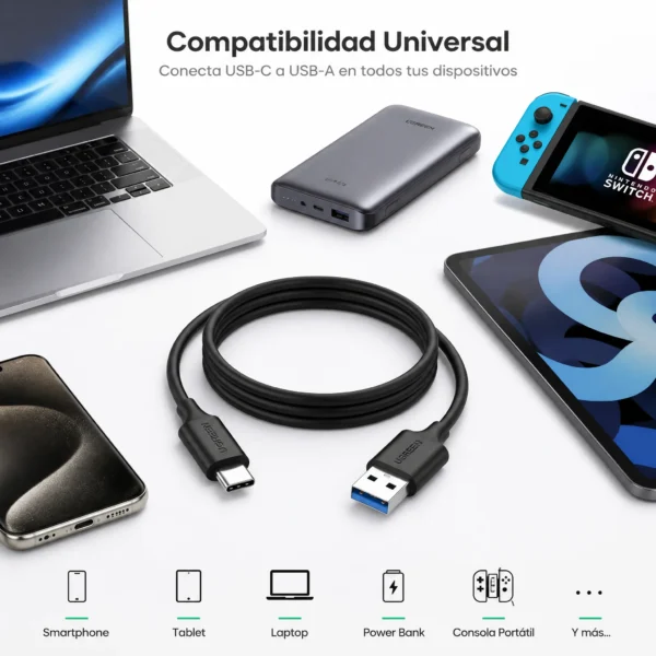 Cable USB-A a USB-C Carga Rápida 3A y 5Gbps UGreen 20882