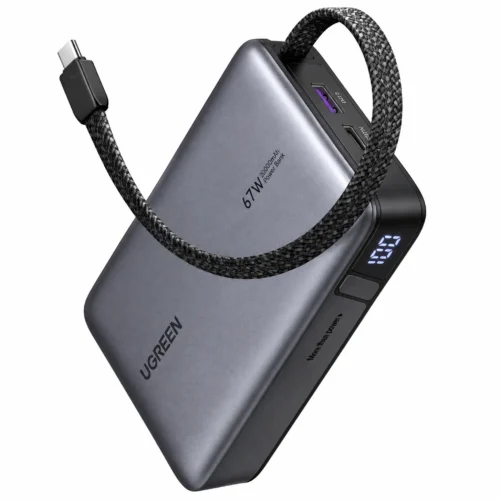 Power Bank 20,000mAh 67W con Cable USB-C Integrado para Laptop y Celular UGREEN