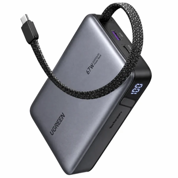 Power Bank 20,000mAh 67W con Cable USB-C Integrado para Laptop y Celular UGREEN
