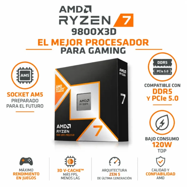 AMD Ryzen 7 9800X3D — Procesador Gaming AM5 8 Núcleos 5.2GHz