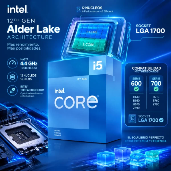 Intel Core i5-12400F — Procesador Gaming 6 Núcleos 12 Hilos hasta 4.40GHz
