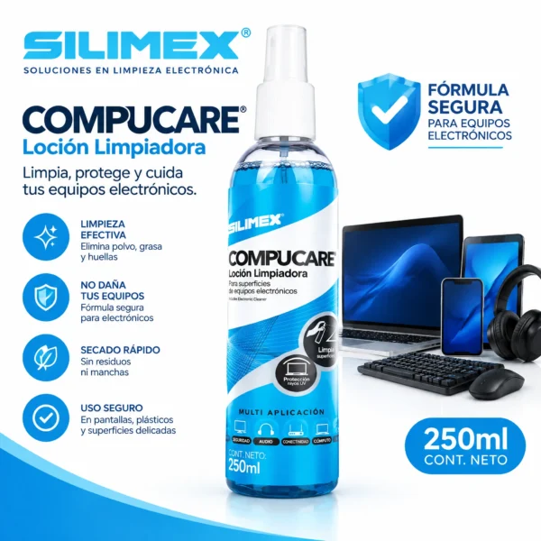 Loción Limpiadora Desengrasante para Equipos Electrónicos Silimex Compucare 250 ml