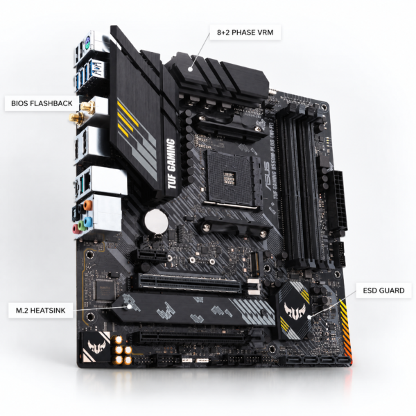 tuf-gaming-b550m-plus-wifi-10-infografia-beneficios Infografia de beneficios de la ASUS TUF Gaming B550M-PLUS WI-FI: VRM 8+2 fases, BIOS FlashBack, disipador M.2, ESD Guard