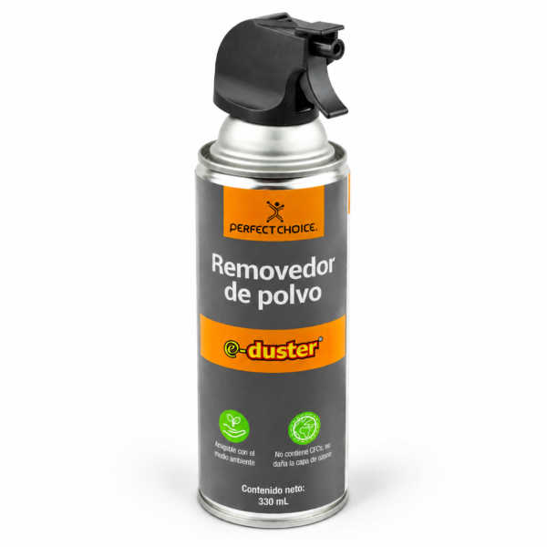 Aire comprimido Perfect Choice E-Duster 330 ml, vista en ángulo con cabezal de gatillo